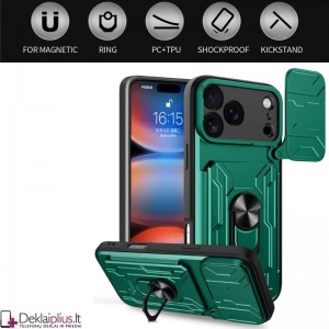 6in1 smūgiams atsparus dėklas su kortelių dėklu - žalias (Apple Iphone 17 Pro Max/18 Pro Max)
